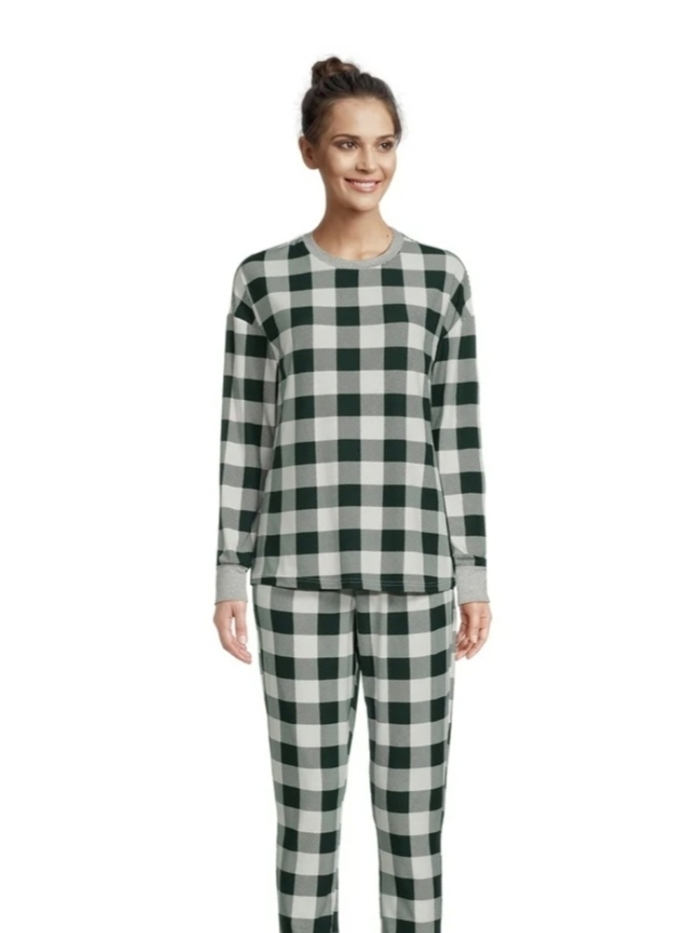 Jolly Jammies Women’s Holiday Green Plaid 2 Piece PJ Pajama Set Size Large
